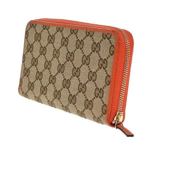 Gucci Long Wallet Round Zipper GG Canvas Leather Orange Beige 33 Kb040 - Picture 4 of 13